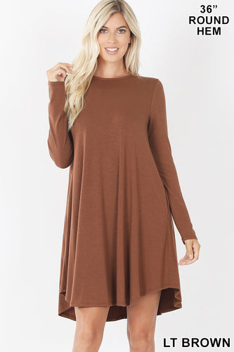 Long Sleeve Shirt Dress - Brown