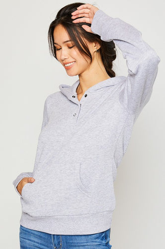 Basic Pullover with Snap Buttons - Light Heather Grey