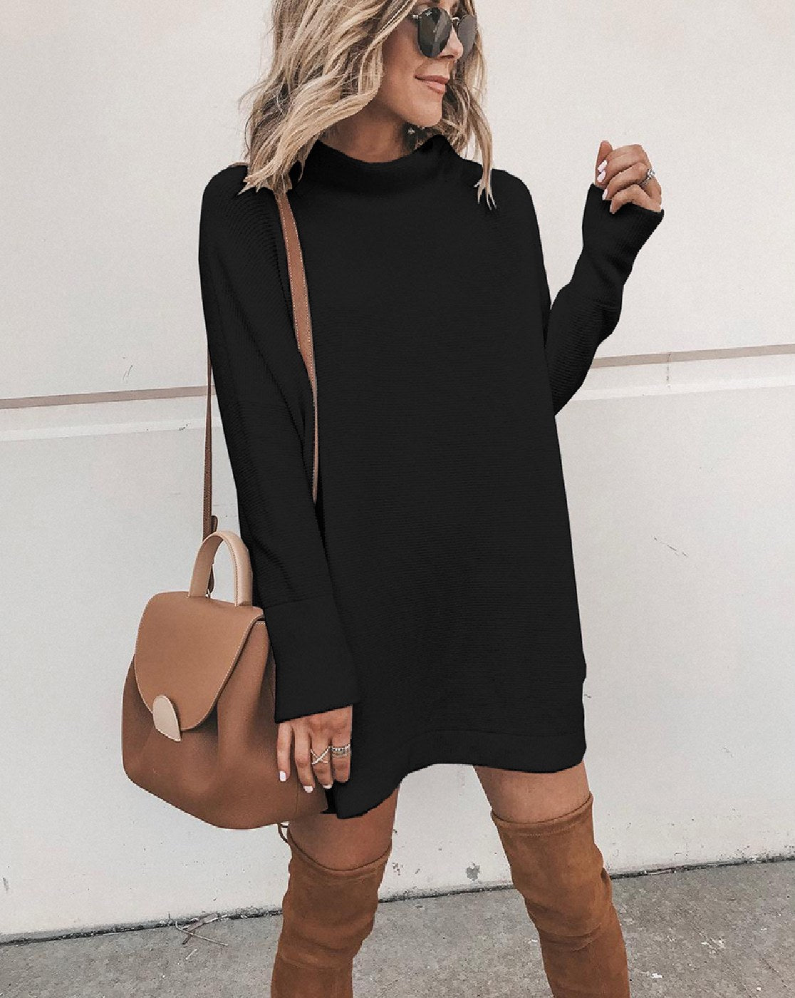 Long Sleeve Mock Neck Mini Dress - 2 Colors Janelaine Boutique Long Sleeve Mock Neck Mini Dress - 2 Colors Janelaine Boutique